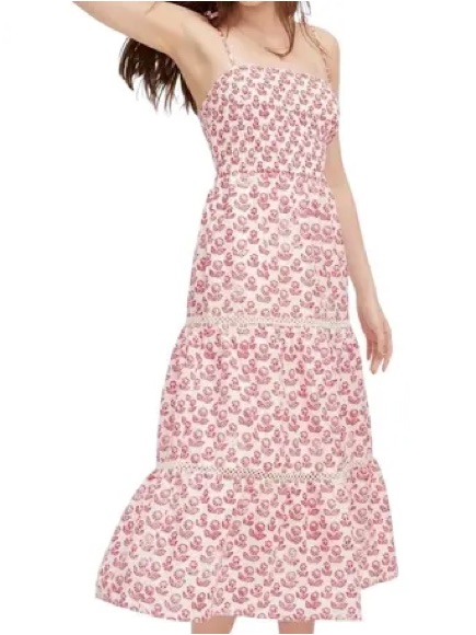 Roller Rabbit Pink Floral Tiered Midi Dress Large
